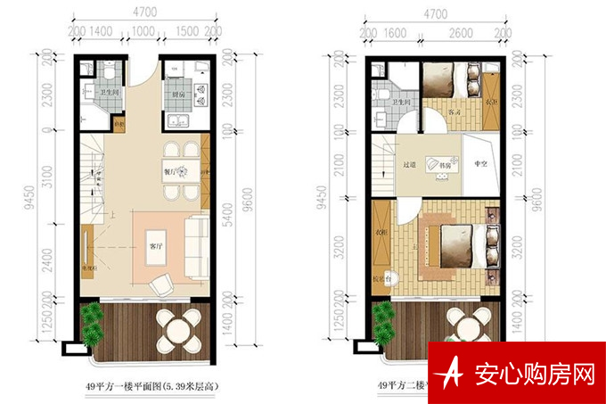 49户型 3室2厅1厨2卫 49