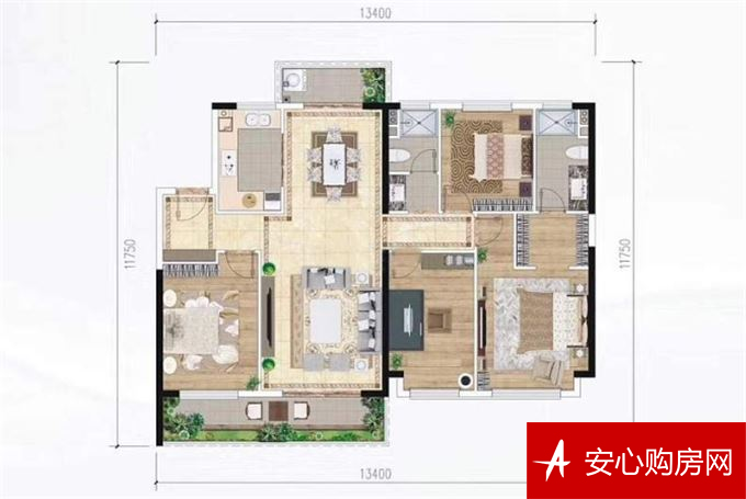 B4户型 4室2厅2卫2阳台1厨 138