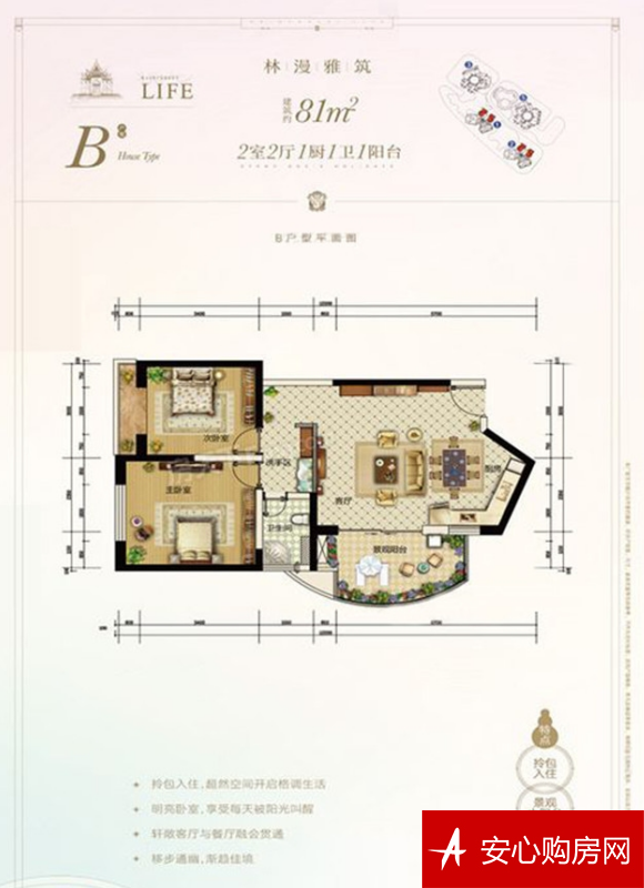 B户型 2室2厅1厨1卫 81